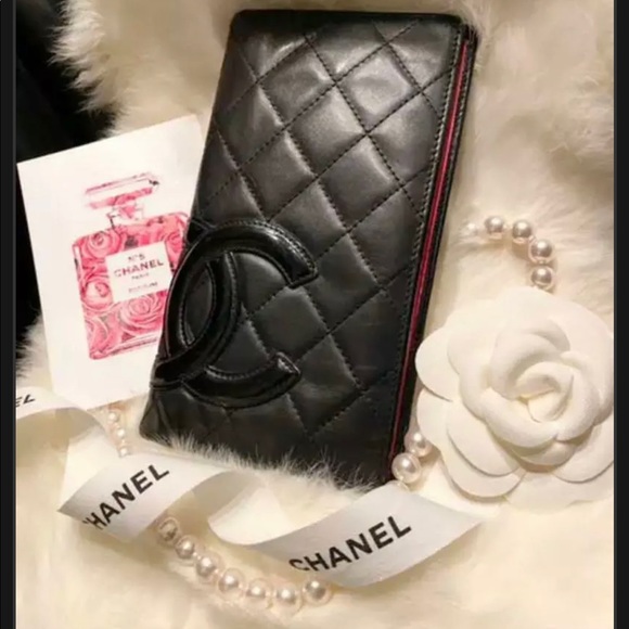 Authentic CHANEL lamb skin cambon line CC logo long wallet crossbody black - Picture 5 of 17